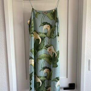 Vintage 90s Silk Hawaiian Dress Tommy Bahama Silk Size 10, 35 Inch Bust Blue